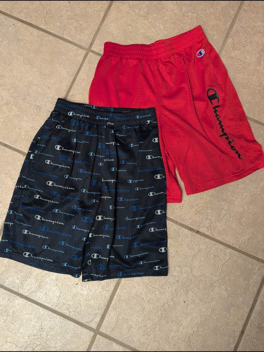 Lot Of 2 Champion Mesh Shorts Youth Large Red and Blue Sports Gym Basketball